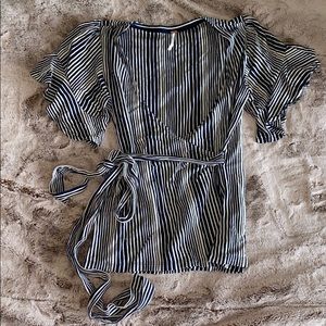Free People Striped Wrap Top